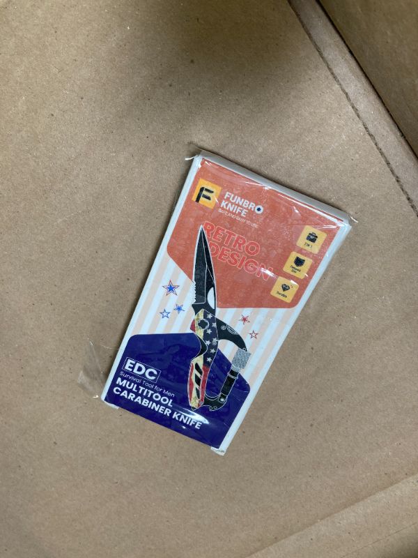 Photo 1 of FUNBRO Multitool Carabiner Knife Tools for Men, Cool Gadgets Survival Gear with Folding Knives, Bottle Opener, Window Breaker and Screwdriver for Hiking Camping, 7-in-1 EDC Multi Tool (USA Flag)