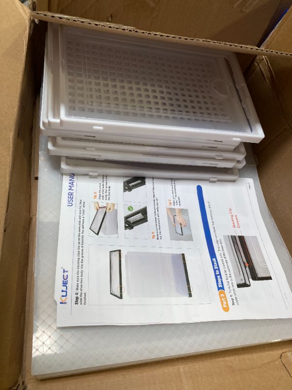 Photo 1 of 4cs only---Kuject X-Large Shoe Storage Boxes Organizers Clear Plastic Stackable   Shoe Rack & Holder Substitute, Sneaker Containers, Toy Storage Organizer Bins for Entryway, Closet, Under Bed, White