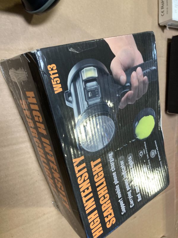 Photo 1 of MIXILIN Rechargeable Spotlight, 90,000 Lumens Handheld Hunting Flashlight Led Spot Light with Cob Light and Solar Panels, Lightweight and Super Bright Spotlight for Hunting Boating Camping