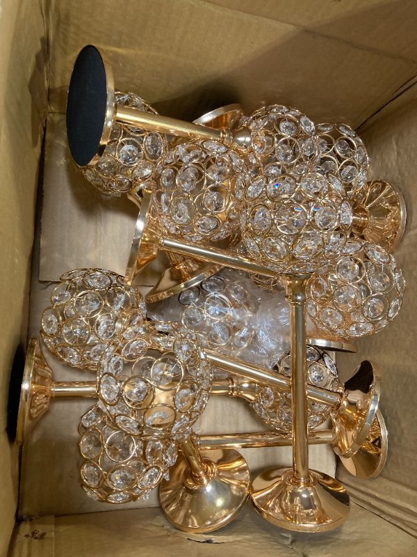 Photo 1 of 12 Pack Crystal Candle Holders Gold or Silver Candle Holders Bulk Decorative Tealight Candle Holder for Wedding, Party, Christmas Table Centerpieces Decoration (Gold)