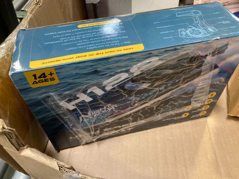 Photo 1 of ARMEW RC Remote Control Boat with 7LED Light Modes for Adults Kids 8-12 Pool Lakes, Waterproof 25KMH Electric Fast Boat with Self-righting,Demo, Low Battery/Over Distance/Signal Interference Alarm