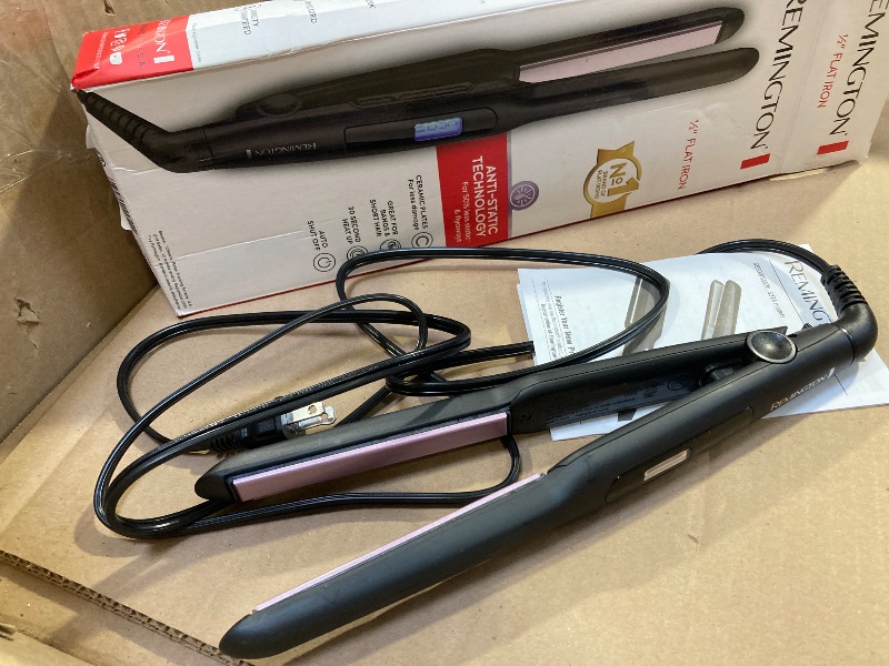 Photo 1 of Remington 1/2" Flat Iron, Hair Straightener with Anti-Static Technology, 15-Second Heat Up & 60 Minute Auto Shut Off, 30% Longer Ceramic Floating Plates, Titanium + Ceramic Coating
