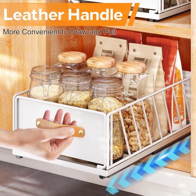 Photo 1 of Pull out Cabinet Organizer Fixed with Adhesive Nano Film,Heavy Duty Slide out Pantry Shelves Drawer Storage,Sliding Mesh Cabinet Basket with Handle for Kitchen, Bathroom,Home, 9.8"W X 15.7"D X 6.2"H