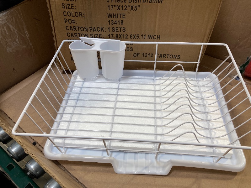 Photo 1 of Sweet Home Collection Space-Saving 3-Piece Dish Drainer Rack Set: Efficient Kitchen Organizer for Quick Drying and Storage - Includes Cutlery Holder and Drainboard - Maximize Countertop Space, White