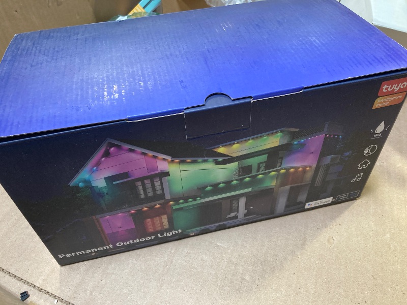 Photo 1 of OKKMAX 150ft RGBIC Permanent Outdoor Lights with 90 LEDs, IP68 Waterproof Smart LED Eaves Light with 75 Scene Modes, Holiday Decorations for House, Work with Wi-Fi, Alexa & Google Assistant