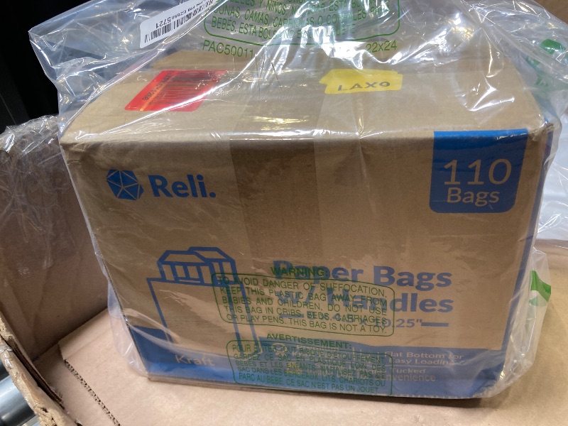 Photo 1 of Reli. 8x4.5x10.25 in. Brown Paper Bags with Handles | 110 Pack | Kraft Brown Paper Bags with Flat Handles Bulk | Ideal for Gifts, Retail, Shopping, Merchandise, Crafts