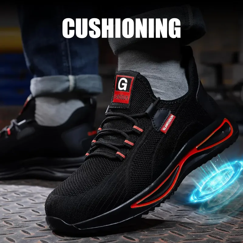 Photo 1 of SIZE  265----GLANOUDUN Steel Toe Shoes for Men Lightweight Work Shoes for Men Black Steel Toe Sneakers Comfortable Safety Tennis Sneakers Indestructible Men's Safety Footwear Industrial Construction Red
