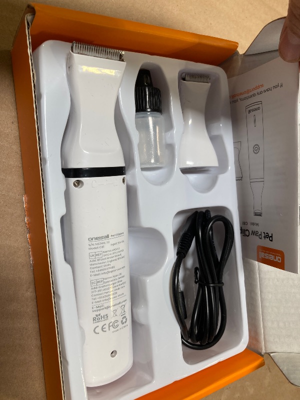 Photo 1 of oneisall Dog Clippers with Double Blades,Cordless Small Pet Hair Grooming Trimmer,Low Noise for Trimming Dog's Hair Around Paws, Eyes, Ears, Face, Rump (White)