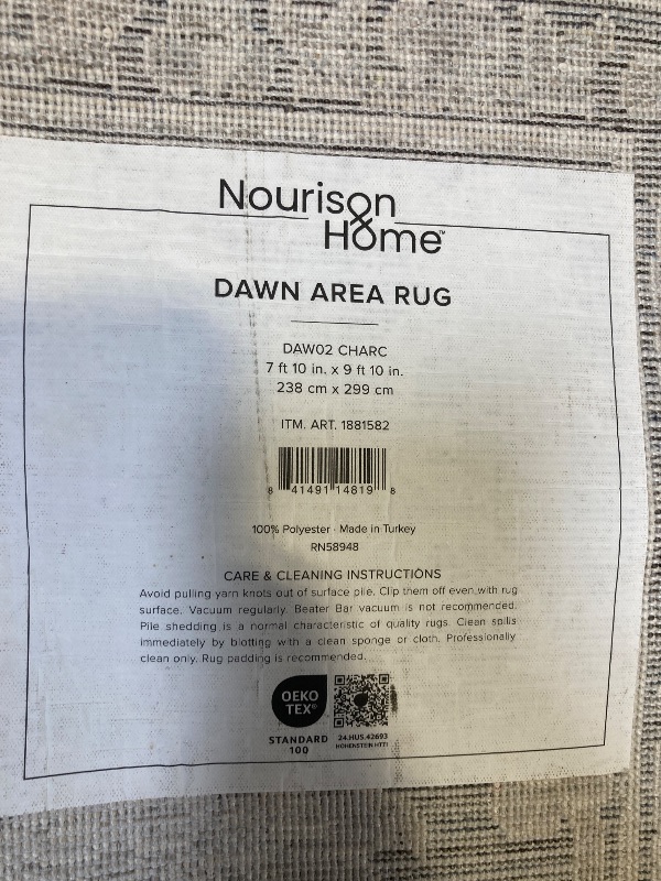 Photo 1 of  Nourison Home Renewed Charcoal 7'10" x 9'10" Area Rug Easy Clean, Non Shedding, Bed Room, Living Room, Dining Room, Kitchen (8' x 10') 