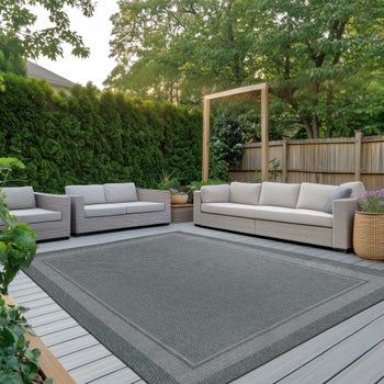 Photo 1 of Ravenna Indoor/Outdoor Rug, Geo Border Silver 7'10"X10'