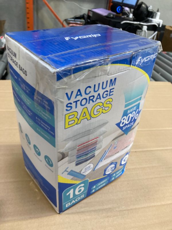 Photo 1 of Fygrip 16 Pack Vacuum Storage Bags with Hand Pump, 4 Jumbo + 4 Large + 4 Medium + 4 Small Plastic Packaging Bags, 80% Space Saver Vacuum Seal Bags for Clothing, Travel Lugggage, Blankets, Comforters