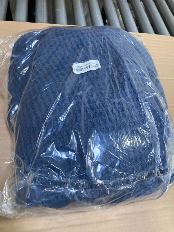 Photo 1 of Bedsure 100% Cotton Blanket Queen Size for Bed - Breathable and Soft, Waffle Weave Blanket for Summer Spring, Navy, 90x90 Inches
