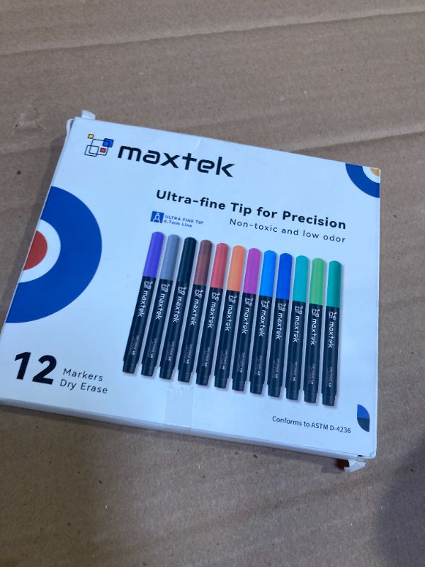 Photo 1 of maxtek Dry Erase Markers, 0.7mm Ultra Fine Tip, Low Odor, 12 Count