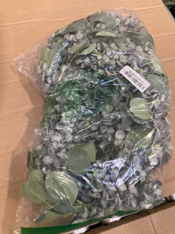 Photo 1 of Winlyn 5.9' Long Faux Silver Dollar Eucalyptus Leaves Greenery Artificial Garland in Grey Green for Wedding Arch Swag Backdrop Doorways Table Runner Indoor Outdoor