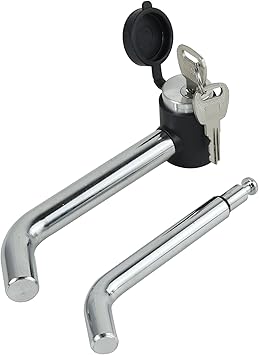 Photo 1 of TOPTOW 63530 Trailer Hitch Receiver Lock, 1/2 & 5/8 inch Diameter, Heavy Duty Bent Locking Pin, Chrome