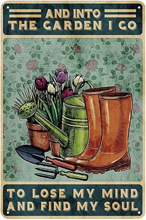 Photo 1 of YOYI ART Funny Garden Decor for Outside Tin Sign - Vintage Metal Patio Signs for Outdoor, Home Yard, Backyard Wall Decor Art Accessories, Gardening Gifts for Women and Gardener Lovers, 8 x 12 inch
