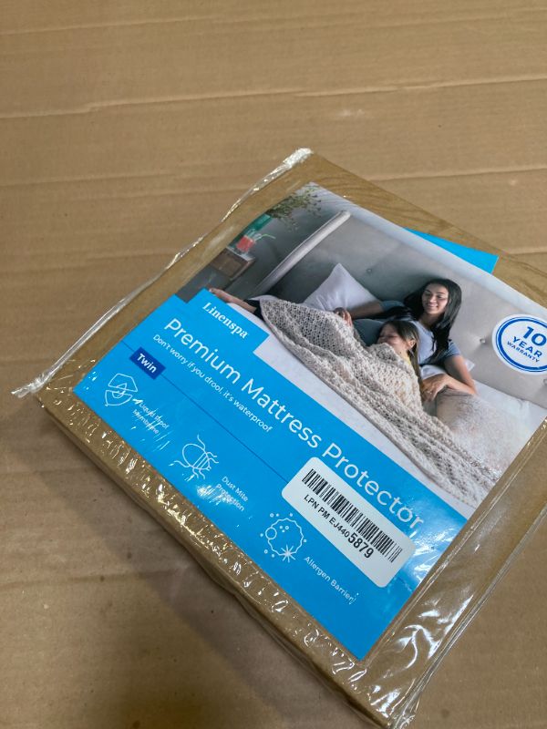 Photo 1 of LINENSPA Premium Waterproof Mattress Protector, Twin Size – Breathable – Fitted Sheet Style – Machine Washable & Dryer Safe – Mattress Protector for Kids, Teens, and Adults, White