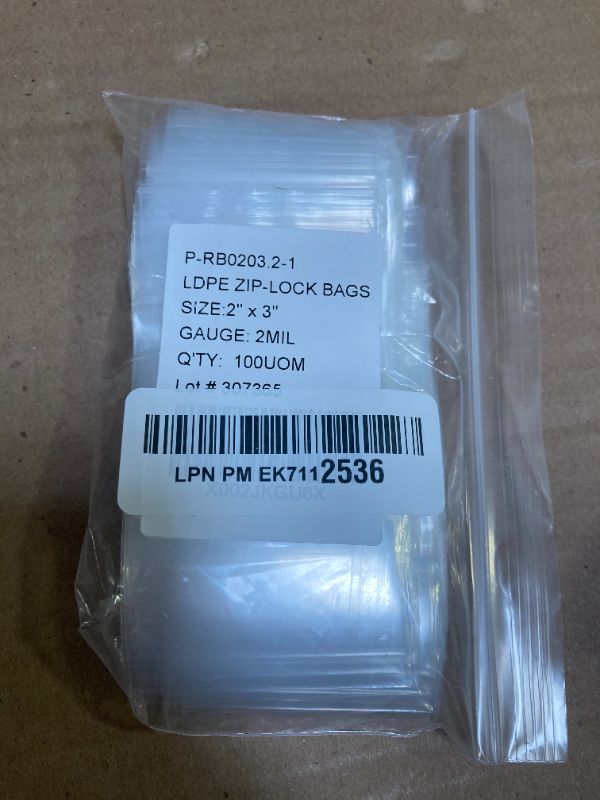 Photo 1 of GPI- Clear Plastic Reclosable Zip Poly Bags, Case of 100, 2 Mil Thick, 2 Inch x 3 Inch, For Travel, Storage, Shipping