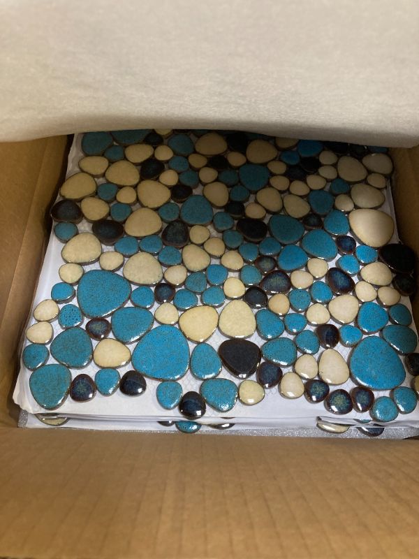 Photo 1 of Primoon Pebble Tiles 5 Sheets, Aqua Teal Blue Mosaic Tiles for Accent Wall Backsplash, Pebble Tile for Bathroom Shower Floor