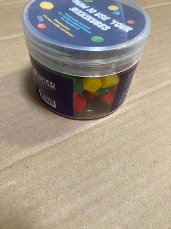 Photo 1 of KOMARC GAMES StickiKubes, Mini Stacking Cubes That Stick to Anything, Non Toxic Kid Safe Sticky Blocks, Creative Construction Toy - 125 Cubes, 4 Colors, Tub