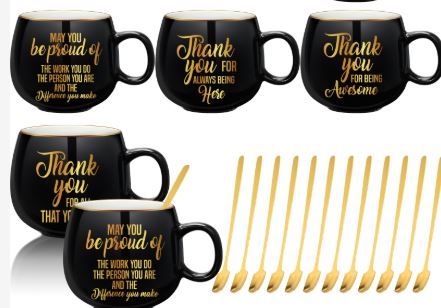 Photo 1 of Tioncy 5 pc Employee Appreciation Gifts Bulk 12 oz Ceramic Coffee Mugs with Spoons Thank You Graduation Gifts Inspirational Cups for Women Men Teachers Nurse Staff Team Coworkers Friends