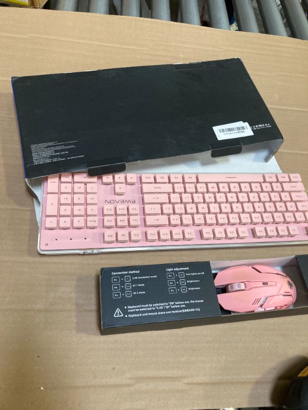 Photo 1 of SEUNKWANG V3 Wireless Keyboard and Mouse with Single Backlit, Metal Panel, Bluetooth/2.4G Rechargeable Computer Keyboard and Mouse Combo Silent Lighted Full Size Cute Keyboards-Pink