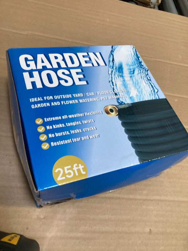 Photo 1 of Flexible Garden Hose Water Pipe - 25FT Lightweight Garden Water Hose, Portable Patio Hose with Solid Brass Fittings and Double Latex Core for Pet Washing, Black