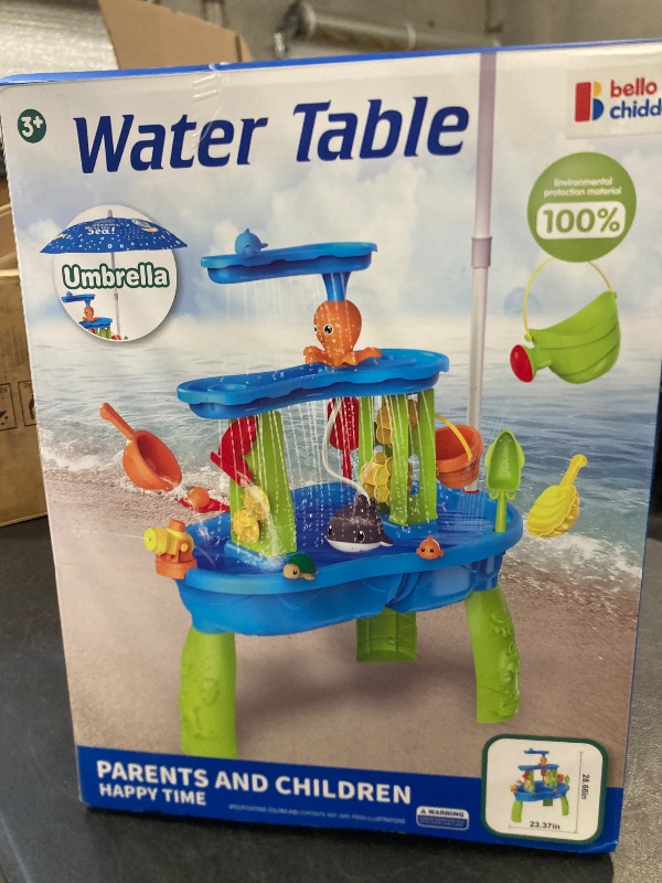 Photo 1 of BELLOCHIDDO Water and Sand Table with Water Pumb & Umbrella - Summer Toys 3-Tier Kids Water Play Table, Outdoor Beach Toys with Cute Accessories