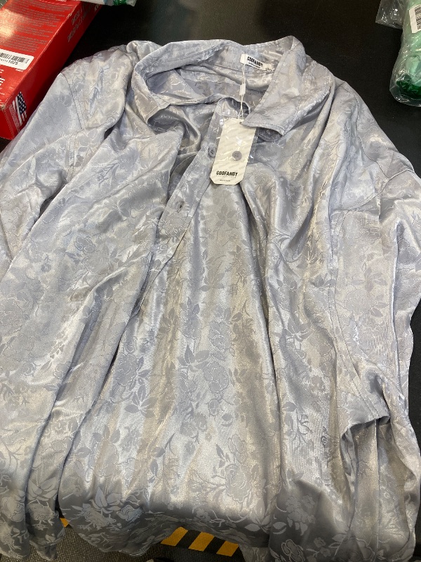 Photo 1 of Coshow Men's Long Sleeve Button Down Silk Satin Shirt Floral Design Shirt Casual Party Prom and Wedding Shirt-4xl