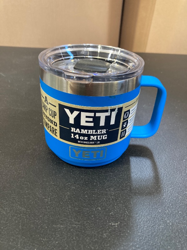 Photo 1 of YETI Rambler 14 oz Stackable Mug, Vacuum Insulated, Stainless Steel with MagSlider Lid, Big Wave Blue