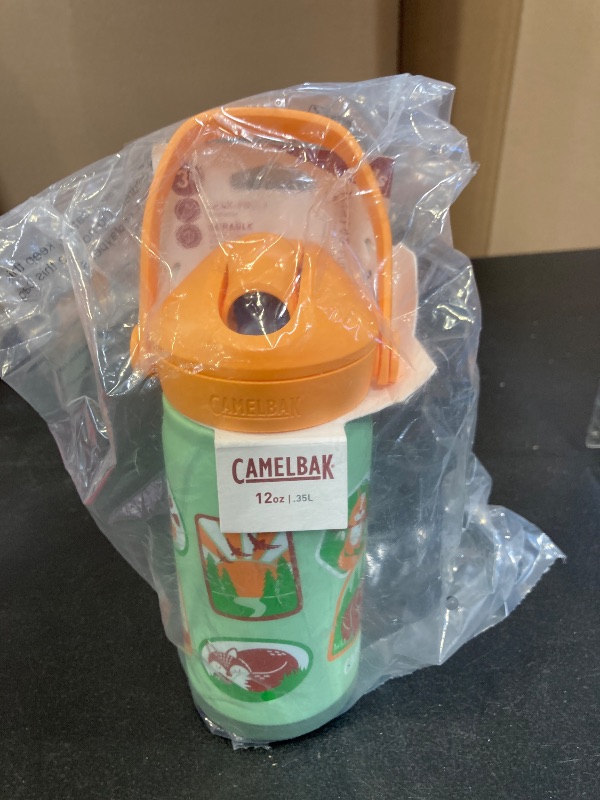 Photo 1 of CamelBak Thrive Flip Straw Kids Bite Valve Stainless Steel Water Bottle Camp Badges, 12oz