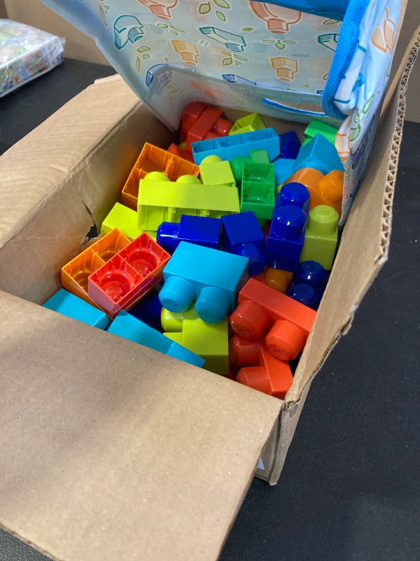Photo 1 of MEGA Bloks Fisher-Price Toddler Blocks Toys Set, Build ‘n Play Bag with 60 Plant-Based Pieces and Storage, Blue, Ages 1+ Years