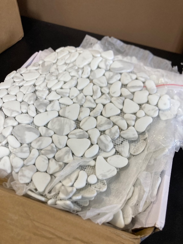 Photo 1 of Sunwings Pebble Tile for Shower Floor Border Kitchen Bathroom Backsplash. Marble Stone Looks Wall and Floor Tile, 10 Sheets, Carrara White.