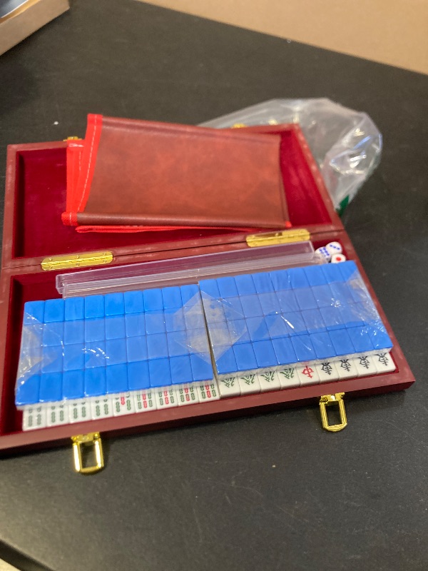 Photo 1 of Erencook Miniature Chinese Mahjong Game Set with Foldable Table 144 Mini-Tiles, Case, and Accessories, Travel Set (Blue, 22MM)
