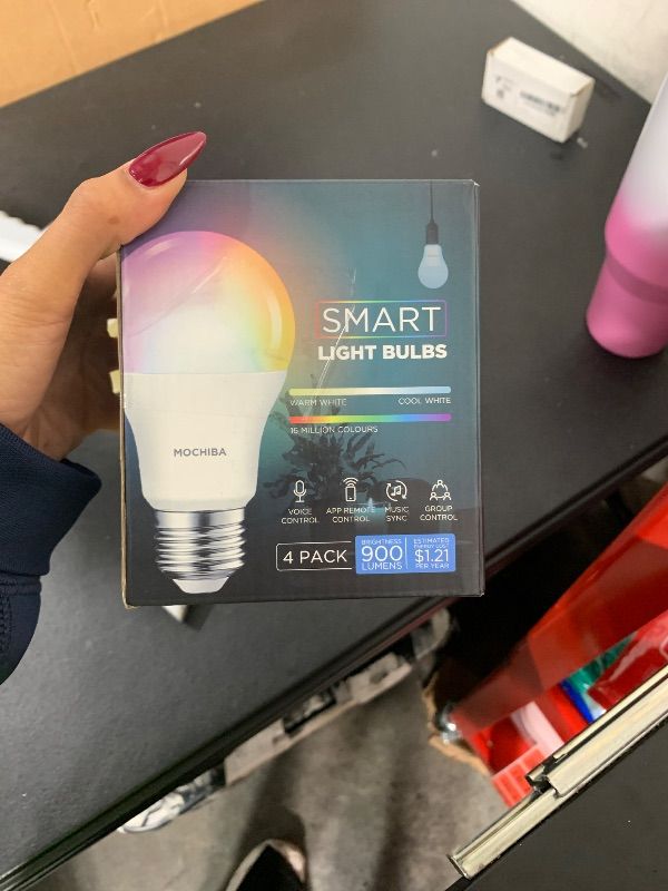 Photo 1 of Mochiba Smart WiFi LED Light Bulbs Compatible with Alexa and Google Home Assistant Music Sync Multi Color Changing Bulb A19 E26 10W 900LM (80W Equivalent) 4-Pack Smart Bulb White