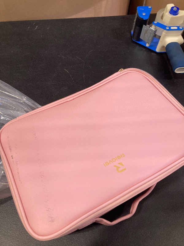 Photo 1 of Relavel Travel Makeup Train Case Makeup Cosmetic Case Organizer Portable Artist Storage Bag with Adjustable Dividers for Cosmetics Makeup Brushes Toiletry Jewelry Digital Accessories