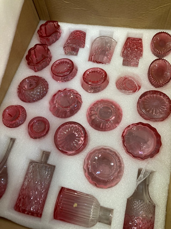 Photo 1 of Set of 40 Glass Bud Vases, Small Pink Glass Vases in Bulk, Mini Vintage Embossed Flower Vase for Wedding, Centerpieces, Birthday Party, Baby Shower, Home Table Decorations (Pink)