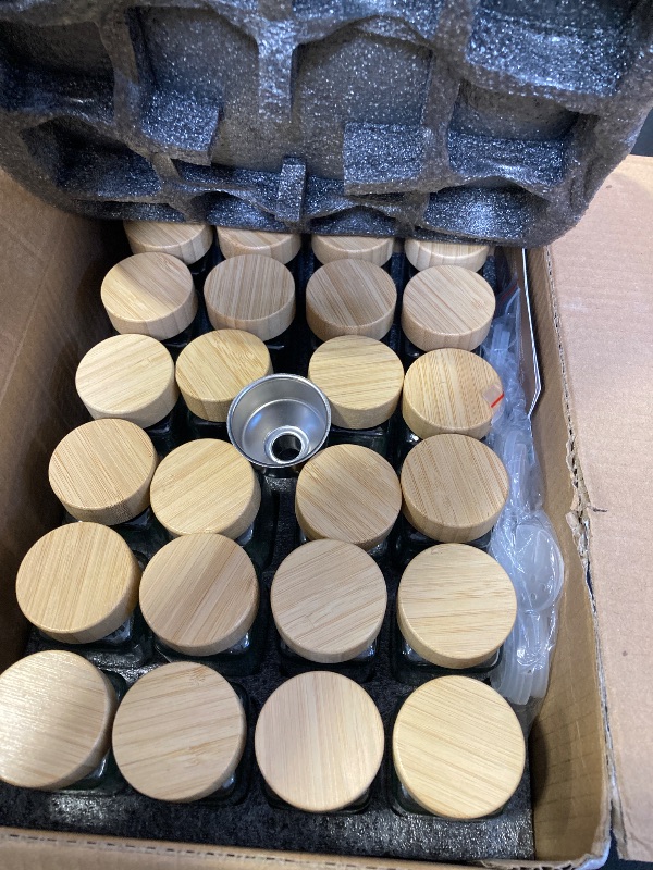 Photo 1 of EDELHAUS Square Spice Jars with Bamboo Wooden Lid (Pack of 24) Spice Jars with Shaker Insert and 240 Labels - Bamboo Lid Glass Container for Spice Organisation [4.3 in × 1.8 in]