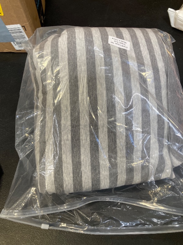 Photo 1 of PURE ERA Jersey Knit Duvet Cover Set 100% T-Shirt Heather Cotton Super Soft Comfy Classic Striped Design, with Zipper Closure, Grey Stripe, Queen