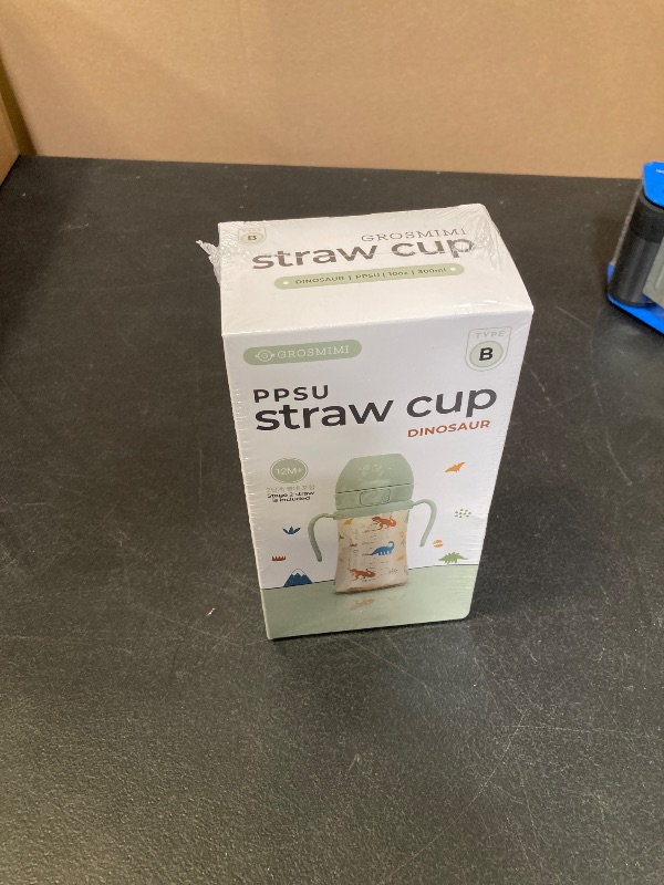 Photo 1 of GROSMIMI Flip Top Spill Proof Sippy Cup, PPSU, BPA Free, 10 oz, Stage 2 Straw for Toddlers (Dinosaur)