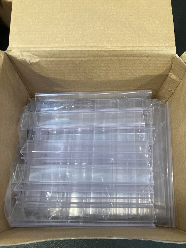 Photo 1 of Teling 100 Pieces Shelf Label Holder, Clear Plastic 0.875'' x 6'' Shelves Clip Wood Tags Ticket Sign Label Metal Holders for 0.75'' Thick Shelves Includes Matched Blank Inserts Offices Libraries
