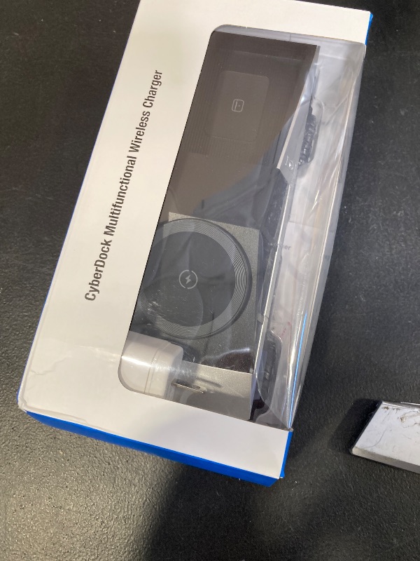 Photo 1 of CyberDock 3-In-1 Wireless Charging Station for iPhone with Car Model Design 1:25 Scale, Qi Certified Mag-Safe Charger for iPhone iWatch AirPod, Rotating Charger with Ambient Light, 20W Adapter, Sliver