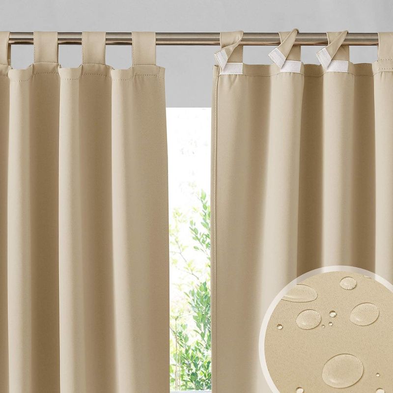 Photo 1 of RYB HOME Adhesive Detachable Top Outdoor Curtains, Waterproof Blackout Privacy Insulating Outside Drapes for Patio Porch Garage Pergola Pavilion, W 52 x L 84 inches, 2 Panels