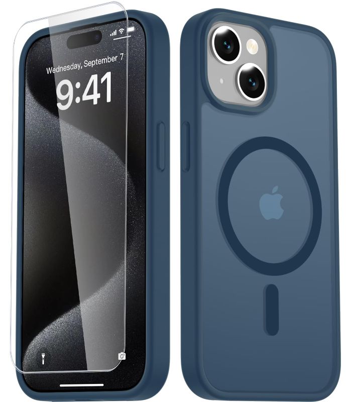 Photo 1 of LATVIN for iPhone 15 Case, Magnetic Phone Cover with 1 Screen Protector, Compatible with MagSafe, Military Grade Protection, Translucent Matte Frosted Back,

