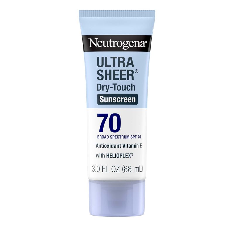 Photo 1 of Neutrogena Ultra Sheer Dry-Touch Sunscreen For Face & Body, SPF 70 Broad Spectrum UVA/UVB Protection, Lightweight Water Resistant & Non-Greasy, Travel Size Sunscreen, 3 fl. oz 