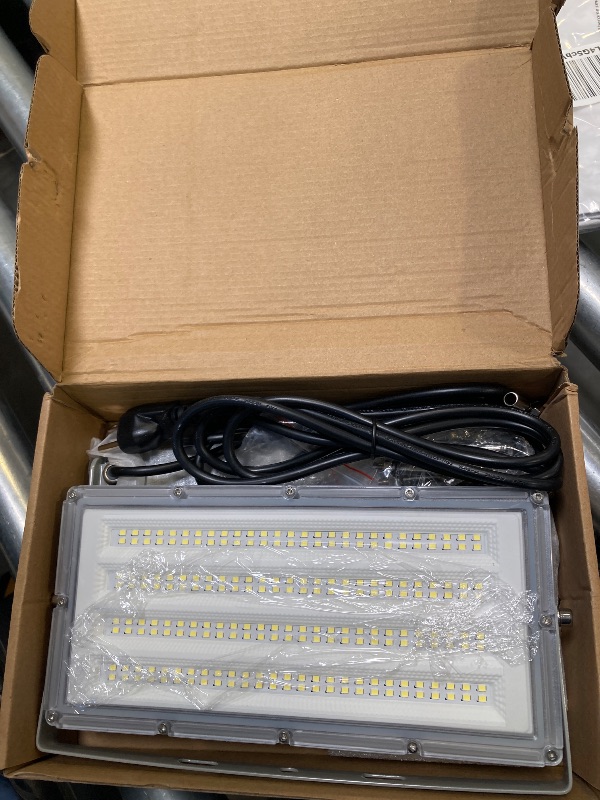 Photo 1 of LED Flood Lights Outdoor, 100W 10000LM Outside Work Light with Plug, Outdoor Security Light 6500K Daylight White, IP66 Waterproof Bright Floodlight for Garage, Yard, Garden, Patio (2 Pack)