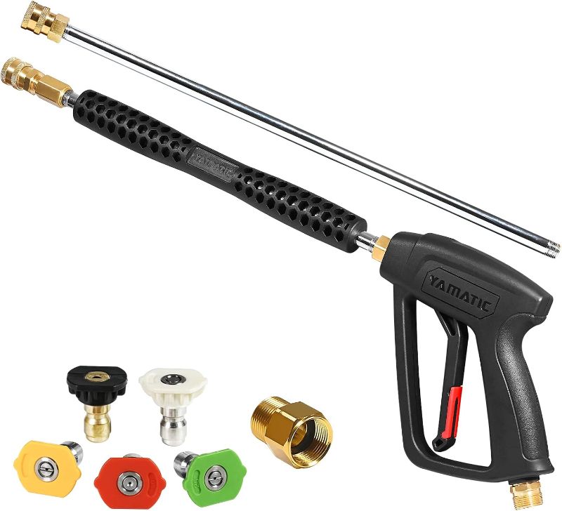 Photo 1 of YAMATIC Pressure Washer Gun and Wand with 5 Spray Nozzles, M22-14mm & M22-15mm Fitting Replacement for Ryobi, Karcher, Greenworks, Craftsman, Troy bilt Power Washers, 4000 PSI
