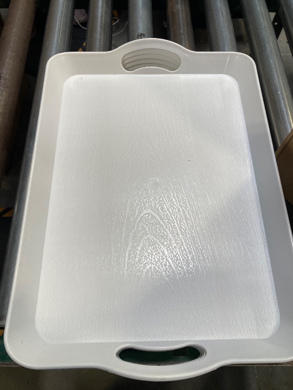Photo 1 of 6 Pcs Serving Trays with Handles Trays for Eating 16 x 11 Inch Multi Purpose Plastic Tray Rectangular Anti Skid Decorative Food Tray for Restaurant Breakfast Countertop Party Kitchen (White)