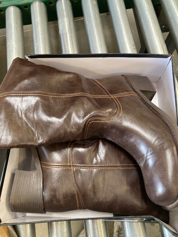 Photo 1 of Adolilove Mid Calf Boots for Women Chunky Block Heel Women’s Tall Boots Square Toe Comfortable Casual Boots Low Heel Trendy Stylish Boots, Dark Brown, Size 8.5