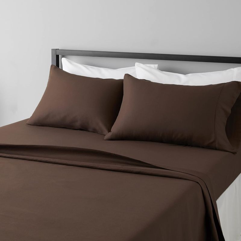 Photo 1 of Amazon Basics Lightweight Super Soft, Breathable Wrinkle-Free Microfiber 4 Piece Bed Sheet Set with 14-Inch Deep Pockets, King, Brown , Solid